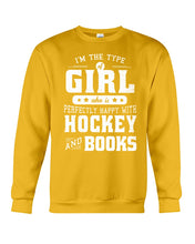 Load image into Gallery viewer, Girl Who Loves Hockey And Books Quote Name T-Shirt Sweatshirt