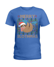 Load image into Gallery viewer, Merry Slothmas Christmas Gift For Kids Family Gift T-Shirt Ladies Tee