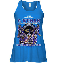 Load image into Gallery viewer, Woman Loves American Football And Baltimore Ravens Gift For Fans Ladies Flowy Tank