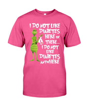Load image into Gallery viewer, Grinch Funny Quote Don't Like Diabetes Christmas Tee Guys Tee