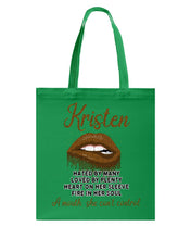 Load image into Gallery viewer, Kristen A Mouth She Can&#39;t Control Quote Name T-Shirt Basketweave Tote Bag