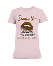 Load image into Gallery viewer, Samantha A Mouth She Can't Control Lipsquote Name T-Shirt Ladies Tee