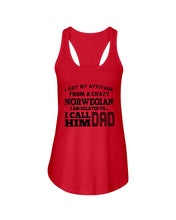 Load image into Gallery viewer, Attitude From Crazy Norwegian Dad Norway Love T-Shirt For Dad Ladies Flowy Tank