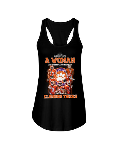 A Woman Loves Clemson Tigers Gift For Fans T-Shirt Ladies Flowy Tank