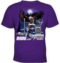 Load image into Gallery viewer, Ride With Pride Wolf Truck Black T-Shirt Youth Tee