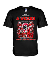 Load image into Gallery viewer, Woman Loves Ohio States Buckeyes American Football Ncaa 2019 T-Shirt Guys V-Neck
