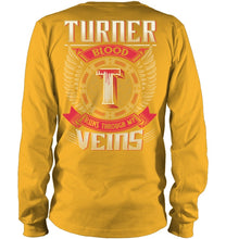 Load image into Gallery viewer, Turner Blood Runs Through Veins Black Quote Name T-Shirt Unisex Long Sleeve