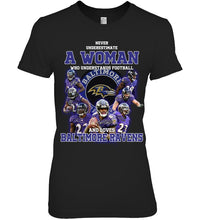Load image into Gallery viewer, Woman Loves American Football And Baltimore Ravens Gift For Fans Ladies Tee