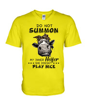 Load image into Gallery viewer, My Inner Heifer Doesn&#39;t Play Nice Funny Quote T-Shirt Guys V-Neck