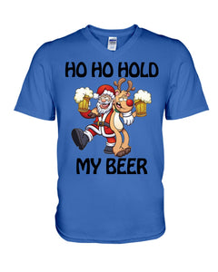 Santa Claus Funny Hold My Bear Christmas Gift For Friends Guys V-Neck