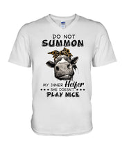 Load image into Gallery viewer, My Inner Heifer Doesn&#39;t Play Nice Funny Quote T-Shirt Guys V-Neck