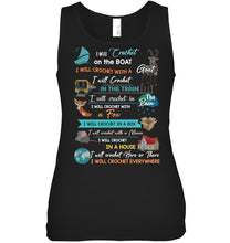 Load image into Gallery viewer, Crocheting Everywhere Black Quote T-Shirt Ladies Flowy Tank