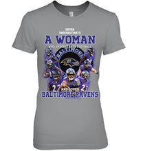 Load image into Gallery viewer, Woman Loves American Football And Baltimore Ravens Gift For Fans Ladies Tee