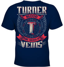 Load image into Gallery viewer, Turner Blood Runs Through Veins Black Quote Name T-Shirt Youth Tee