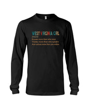 Load image into Gallery viewer, West Virginia Girl Knows More Than She Says Unisex Long Sleeve