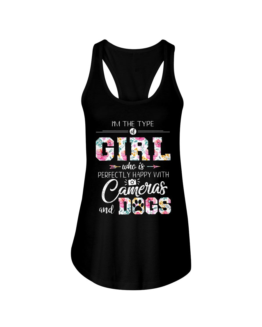 A Girl Who Is Happy With Cameras And Dogs Gift For Dog Lovers T-Shirt Ladies Flowy Tank