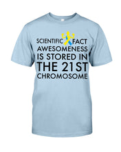 Load image into Gallery viewer, Scientist Fact Awesomeness Is Stored In The 21St Chromosome Guys Tee