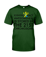 Load image into Gallery viewer, Scientist Fact Awesomeness Is Stored In The 21St Chromosome Guys Tee