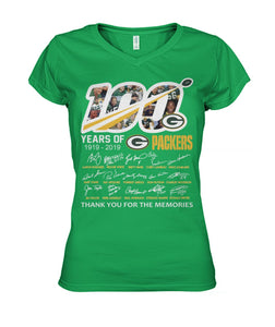 100 Years Of Greenbay Packers T-Shirt Ladies V-Neck