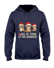 Load image into Gallery viewer, Merry Ottermas All Of The Otter Reindeer Black T-Shirt Hoodie