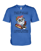 Load image into Gallery viewer, Cute Owl Read Books And Drink Coffee Funny T-Shirt Guys V-Neck