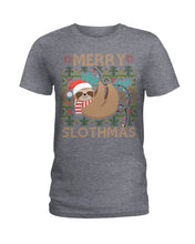 Load image into Gallery viewer, Merry Slothmas Christmas Gift For Kids Family Gift T-Shirt Ladies Tee