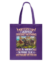 Load image into Gallery viewer, Vietnam Vetera Regret Nothing Black T-Shirt Basketweave Tote Bag