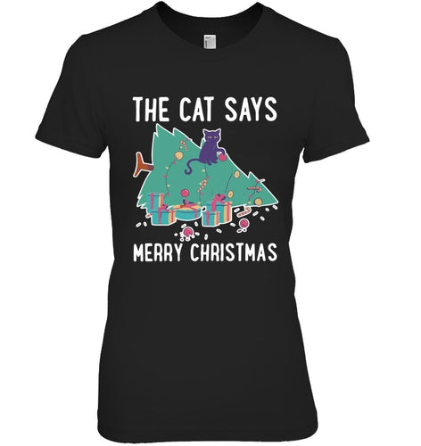 Cat Funny Merry Christmas Shirt Ladies Tee