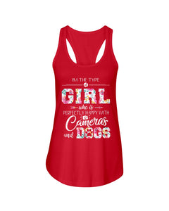 A Girl Who Is Happy With Cameras And Dogs Gift For Dog Lovers T-Shirt Ladies Flowy Tank