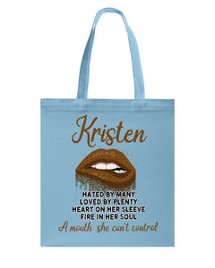 Kristen A Mouth She Can't Control Quote Name T-Shirt Basketweave Tote Bag