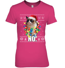 Load image into Gallery viewer, Grumpy Cat Ugly Sweater Christmas Lights Shirt Ladies Tee