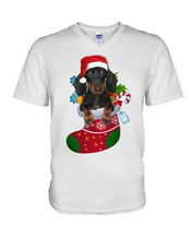 Load image into Gallery viewer, Dachshund In A Sock Christmas Cute Gift For Dachshunds Lovers Guys V-Neck