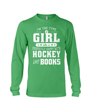 Load image into Gallery viewer, Girl Who Loves Hockey And Books Quote Name T-Shirt Unisex Long Sleeve