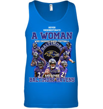 Load image into Gallery viewer, Woman Loves American Football And Baltimore Ravens Gift For Fans Unisex Tank Top