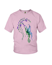 Load image into Gallery viewer, Dragon With Butterfly Wings Dragon Flowers Youth Tee