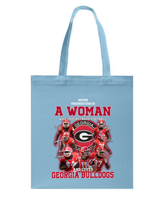 A Woman Loves Georgia Bulldogs Custom Tee Basketweave Tote Bag
