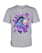 Load image into Gallery viewer, Donkey Loves Purple Flowers Custom T-Shirt Guys V-Neck