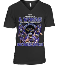 Load image into Gallery viewer, Woman Loves American Football And Baltimore Ravens Gift For Fans Guys V-Neck