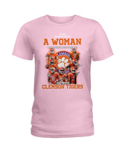 Load image into Gallery viewer, A Woman Loves Clemson Tigers Gift For Fans T-Shirt Ladies Tee