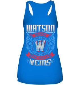 Watson Blood Runs Through Veins Black Quote Name T-Shirt Ladies Flowy Tank