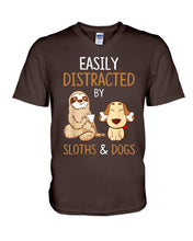 Load image into Gallery viewer, Easily Distracted By Sloths And Dogs Tshirt Sloth Guys V-Neck