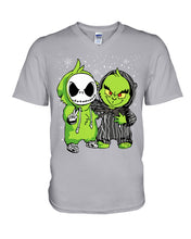 Load image into Gallery viewer, Cute Little Jack Skellington Grinch Best Friend Christmas Gift Shirt Guys V-Neck