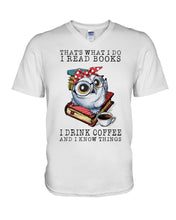 Load image into Gallery viewer, Cute Owl Read Books And Drink Coffee Funny T-Shirt Guys V-Neck
