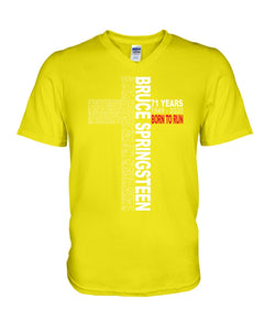 71 Years Born To Run Bruce Springteen Black T-Shirt Guys V-Neck