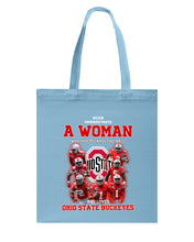 Load image into Gallery viewer, Woman Loves Ohio States Buckeyes American Football Ncaa 2019 T-Shirt Basketweave Tote Bag