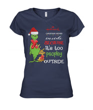 Load image into Gallery viewer, Grinch Christmas Movie It's Too Peopley Outside Black T-Shirt Ladies V-Neck