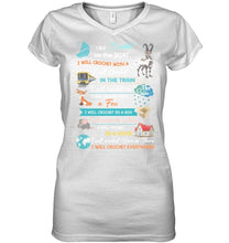 Load image into Gallery viewer, Crocheting Everywhere Black Quote T-Shirt Ladies V-Neck