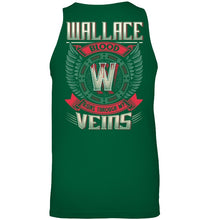 Load image into Gallery viewer, Wallace Blood Runs Through Veins Black Quote Name T-Shirt Unisex Tank Top