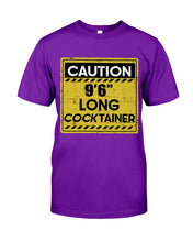 Load image into Gallery viewer, Caution 9&#39;6&#39;&#39; Long Cocktainer Black T-Shirt Guys Tee