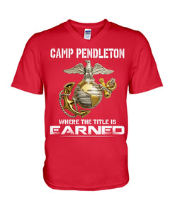 Camp Pendleton Earned Black T-Shirt Guys V-Neck